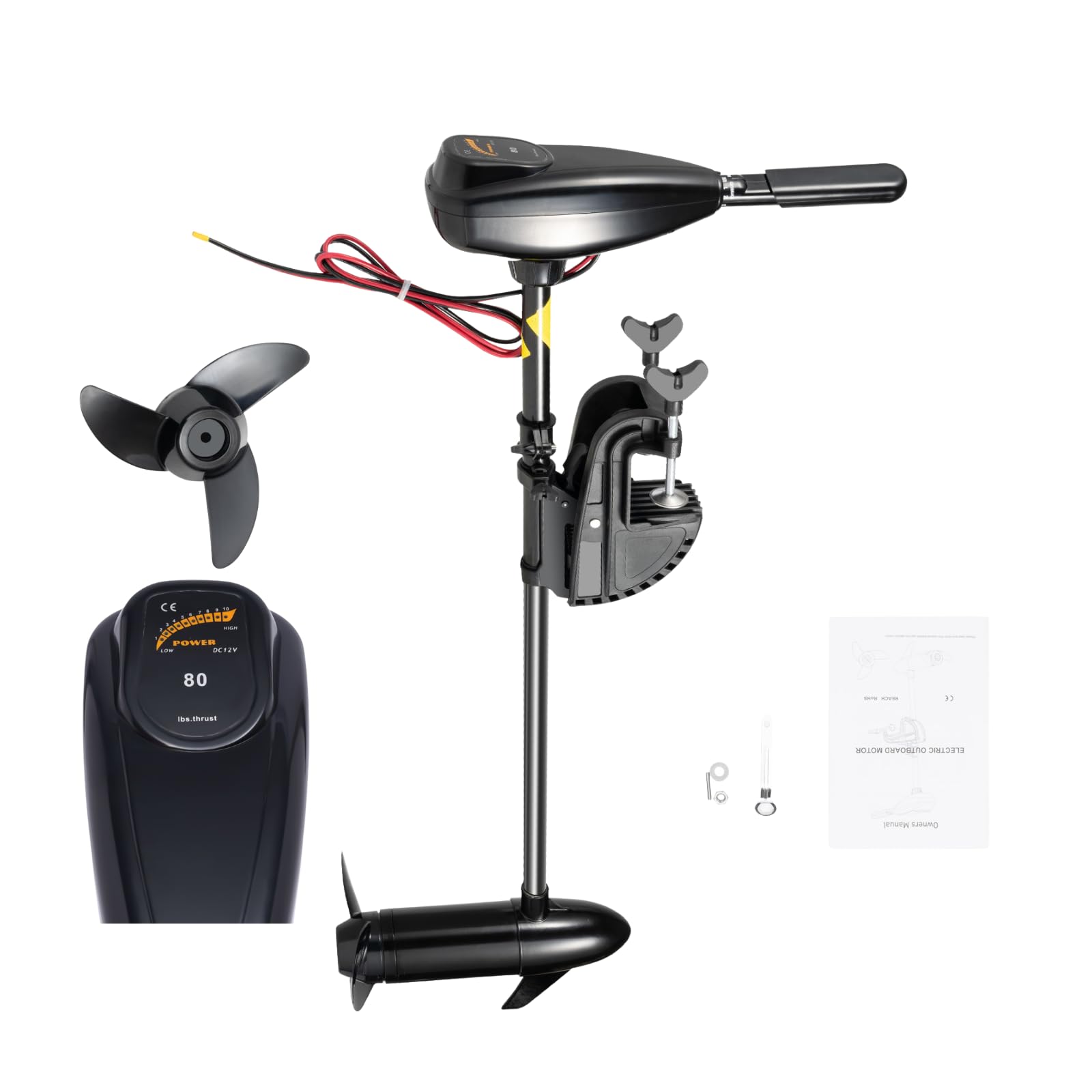 Motore Elettrico Fuoribordo 12V 800W, 5 Marce Avanti 3 Indietro, Forza Trazione 1850kg