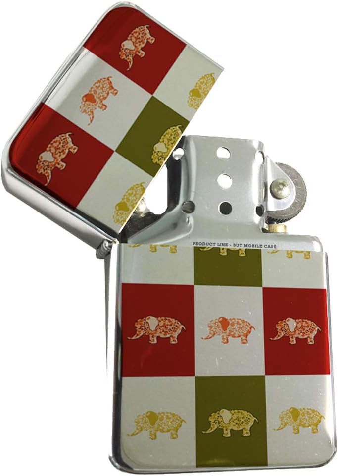 Girls Elephant Flowers - Silver Lighter Windproof Flip-Top Refillable with tin Gift Box