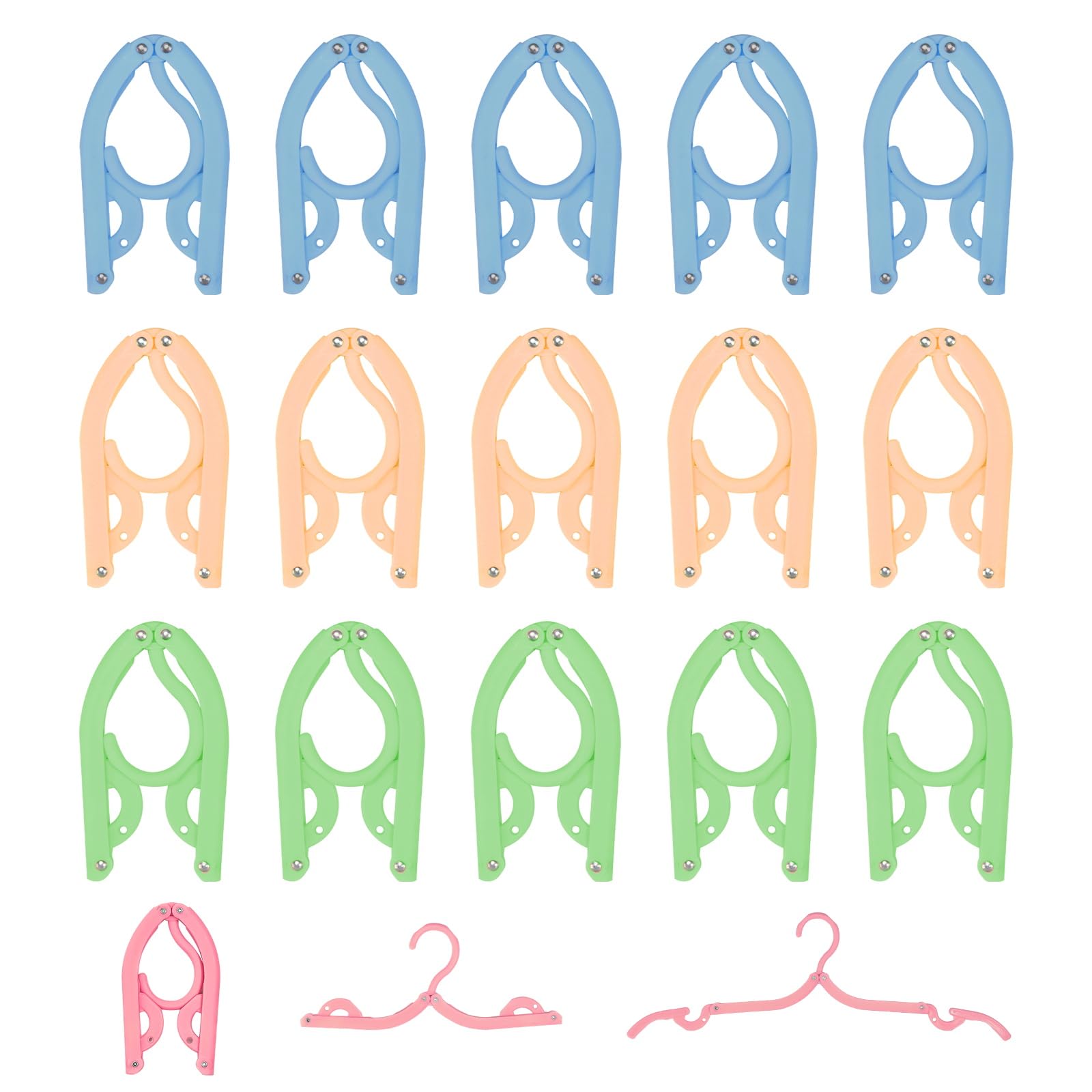 GOSHIES Travel Hangers Doldable 20 Pcs Folding Clothes Hangers 4 Colors Portable Plastic Clothes Coats Hangers for Travel Cruise Camping, Blue Yellow Pink Green