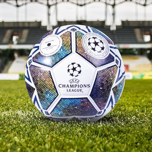 Hy-Pro UEFA Champions League Fußball, Größe 5, offiziell lizenziert, Training, Match, Merchandise, Sammlerstück für Kinder und Erwachsene, tolles Fußballgeschenk, Weiß/Blau/Grün