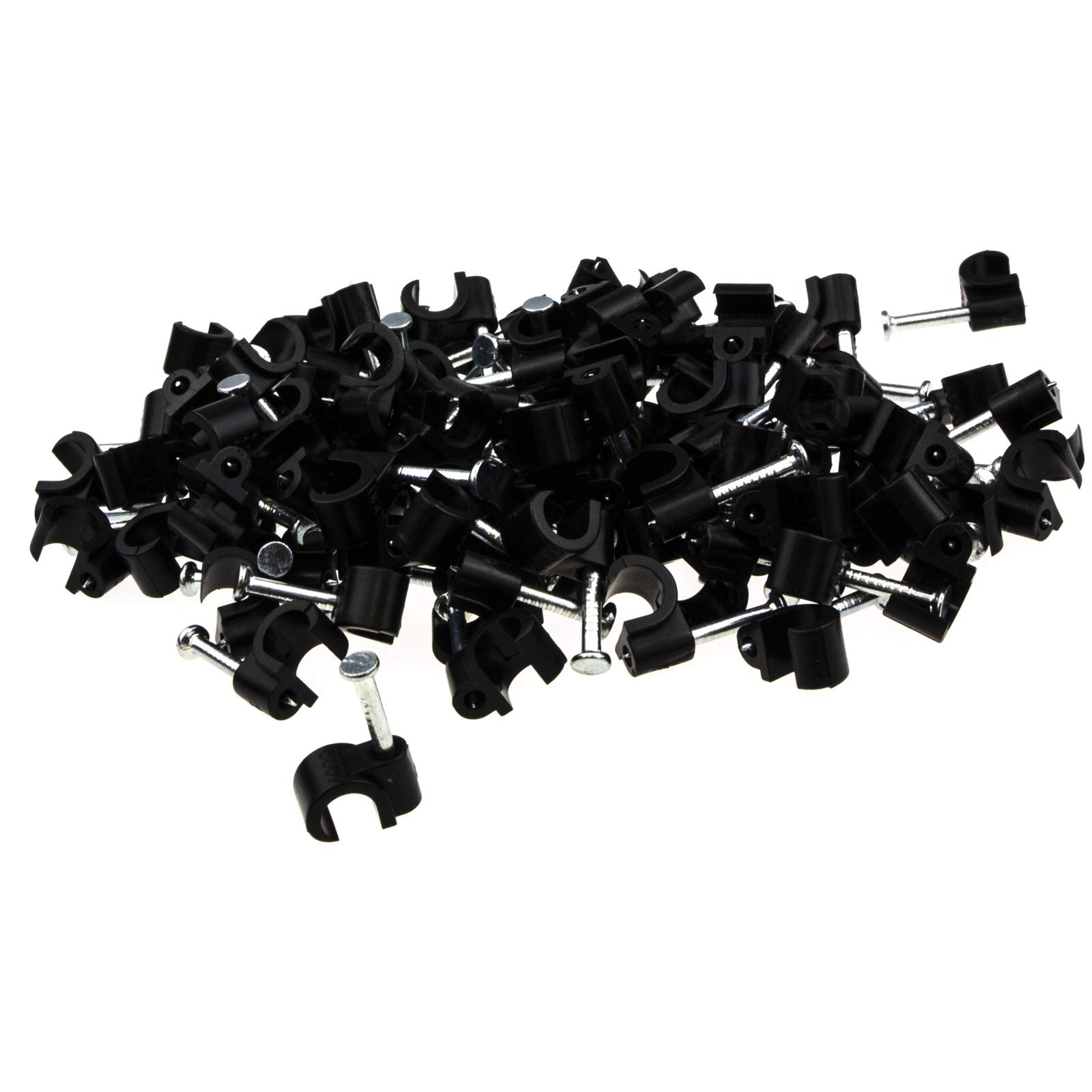 Kenable Black Round 6Mm To 7Mm Cable Clips Secure Fastenings Cables [100 Pack]