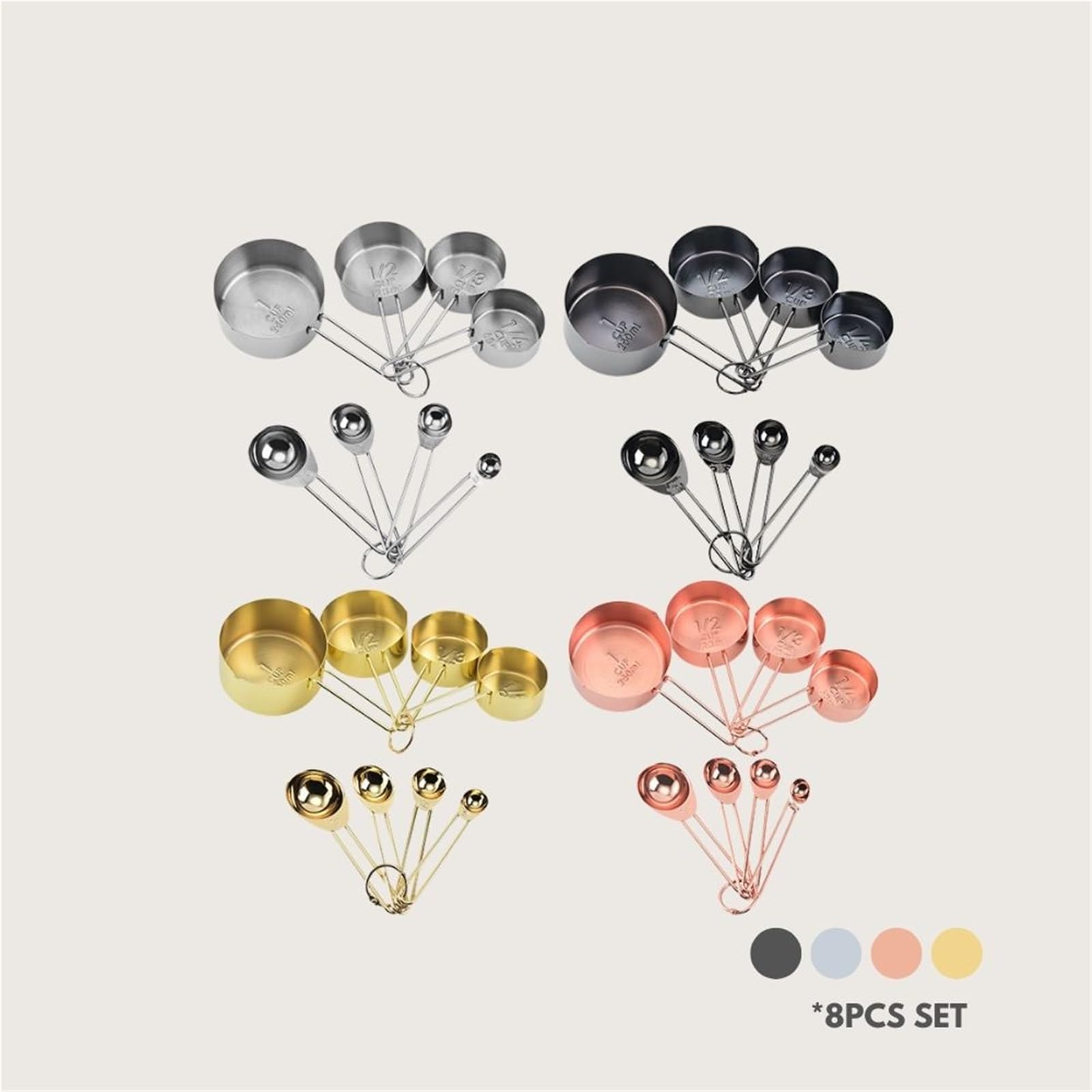 8 Teile/satz Edelstahl Messlöffel Set Rose Gold Tassen Küche Zubehör Backen Tee Kaffee Löffel Werkzeuge(Gold)