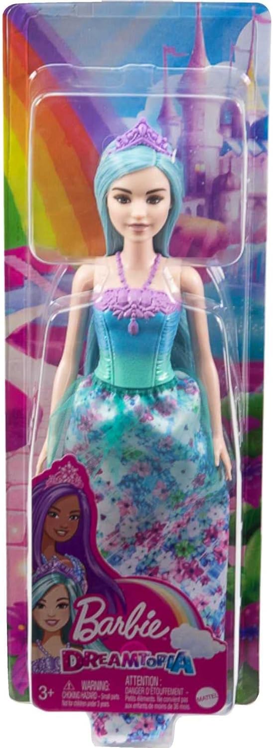 Barbie Dreamtopia Royal Fashion Doll & Accessory, Petite with Turquoise Hair Wearing Removable Skirt, Shoes & Headband
