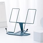 MSDADA Metal Book Stand for Desk, Adjustable Reading Rest Book Holder, Portable Cookbook Documents Holder, Sturdy Typing Stand for Recipes Textbooks Tablet Music Books with Page Clips (Blue)