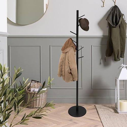 Vista 15 de Perchero y soporte de madera maciza, colgador de ropa independiente con 8 ganchos y 3 alturas ajustables, perchero, soporte para sombreros, Natural