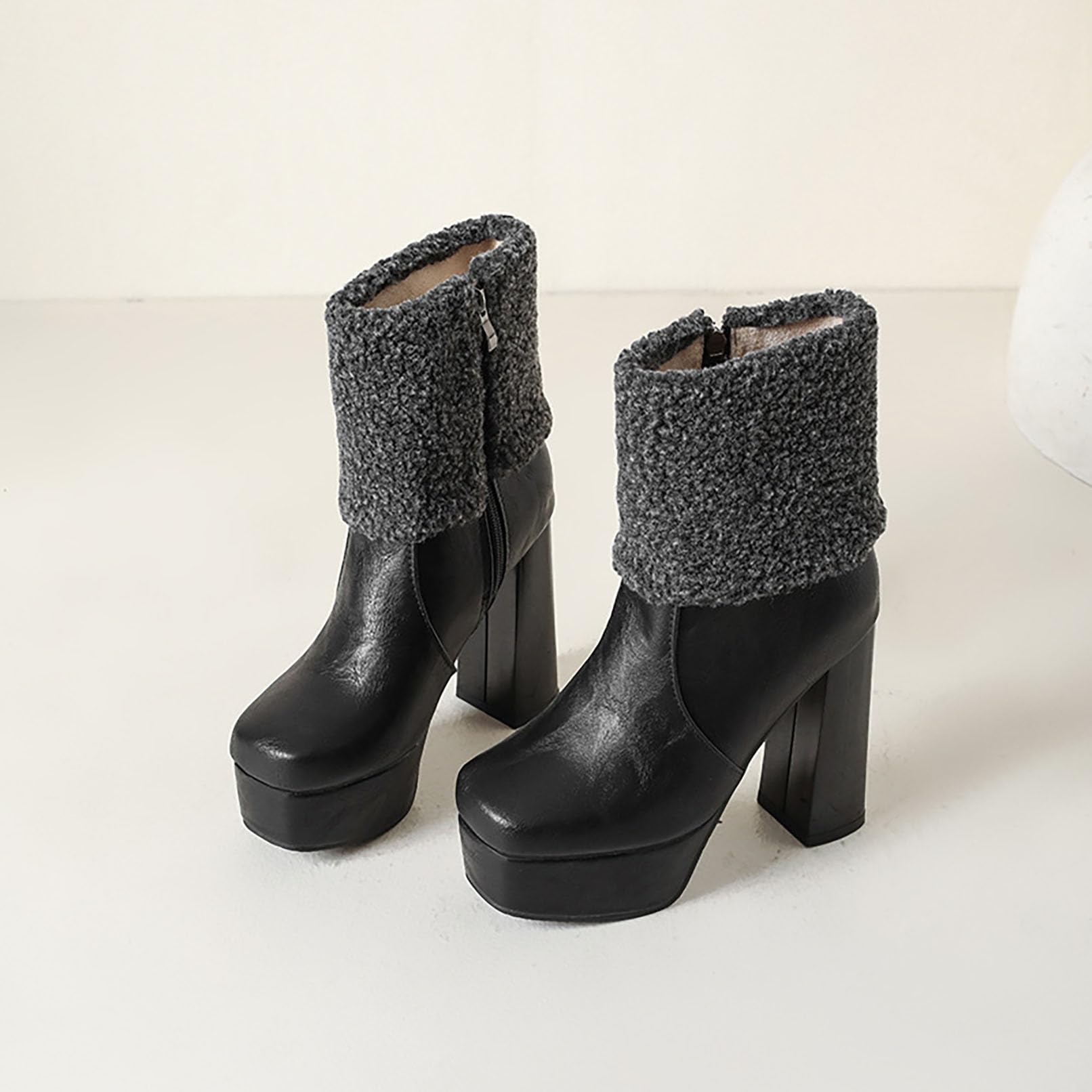 Generico Stivaletti Donna Platform, Tacco Largo Alto per Inverno