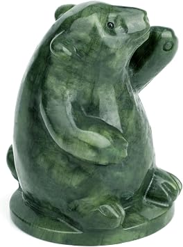 gemshan Green Natural Jade Bear Figurine - Hand Carved Lucky Animal Decor for Home Office, Feng Shui Gift & Good Luck Charm