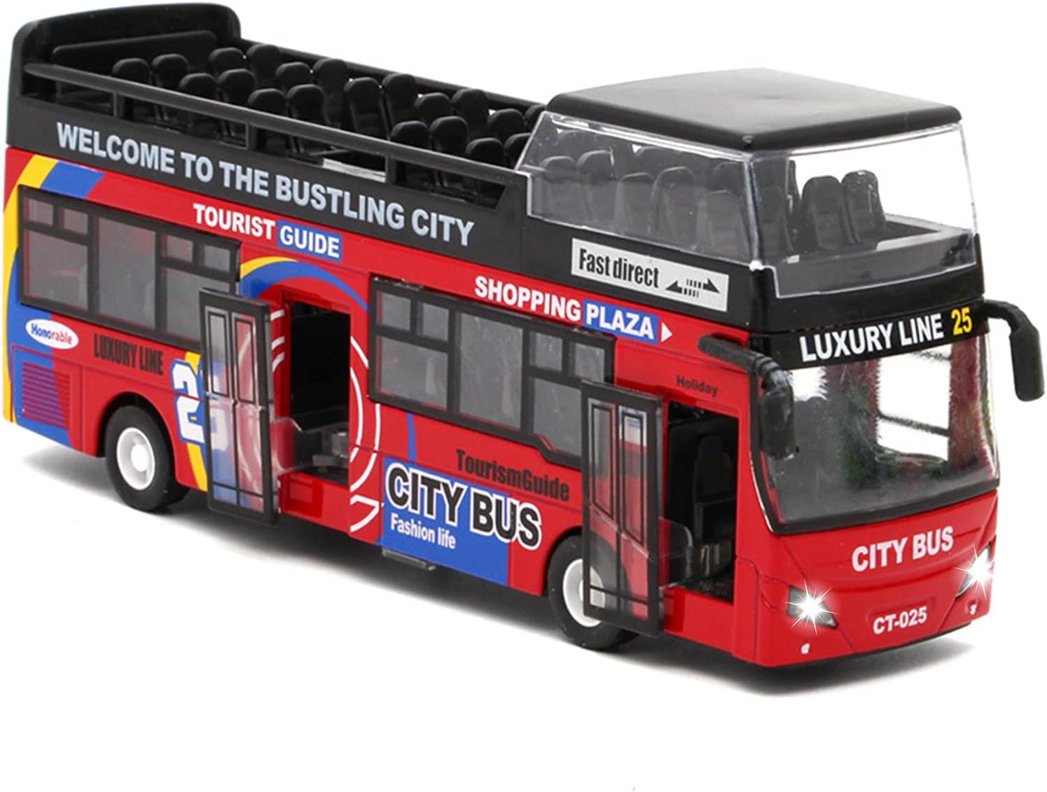 Crelloci London Double Decker Bus Toy-1:32 Scale Die Cast Model Stagecoach Buses Pull Back City Bus Kids Play Vehicle with Light and Sound for Kids Age 3 4 5 6 Years Old Boys Girls (Red)