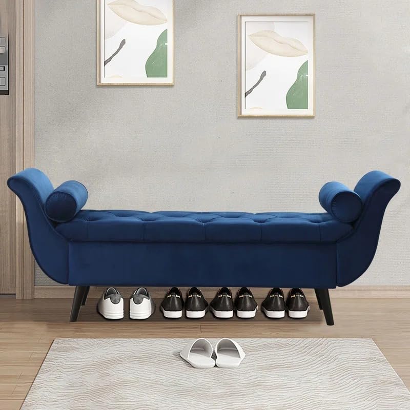 LEGACY OF COMFORT Morriss Ottoman with Storage Velvet Upholstered Storage Bench Sofa Bench Sofa couches Tufted Handle Ottoman Bench Chaise Lounger Pouffe for Living Room Bedroom Office (Blue)-image-1