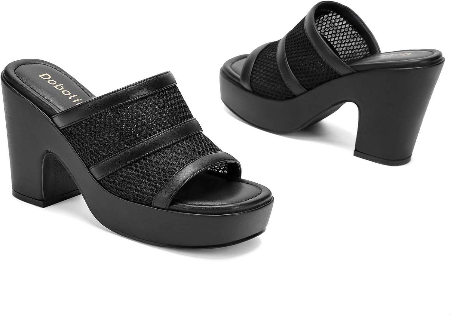 Womens Platform Wedge Sandals Open Toe Mesh Knit Slip On Slides Chunky High Heel Dressy Casual Mule Shoes