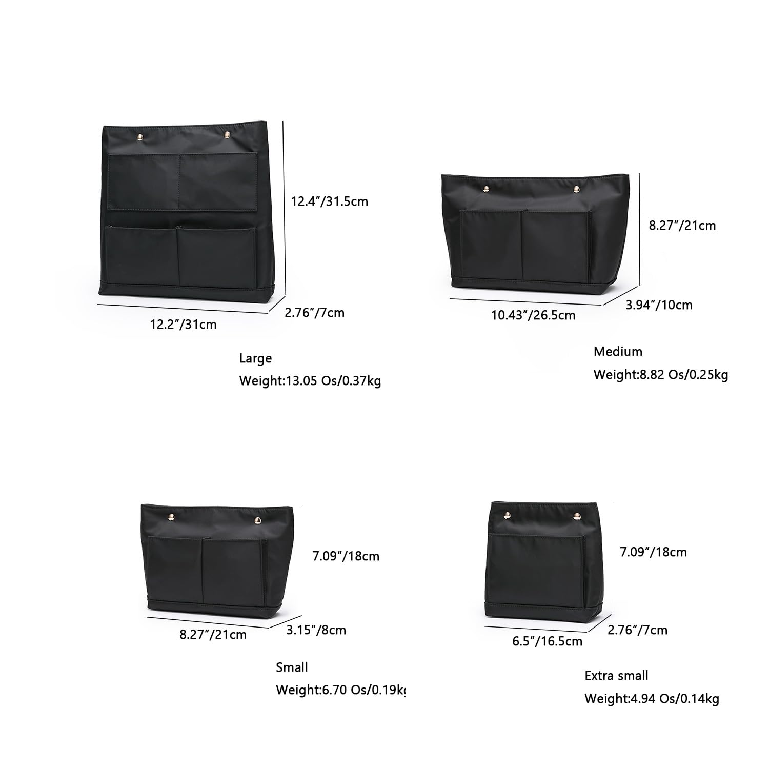 Organiseur de sac à main léger avec plusieurs poches – Organiseur de sac à main pour rangement et organisation, trousse de maquillage (nylon-noir, M)
