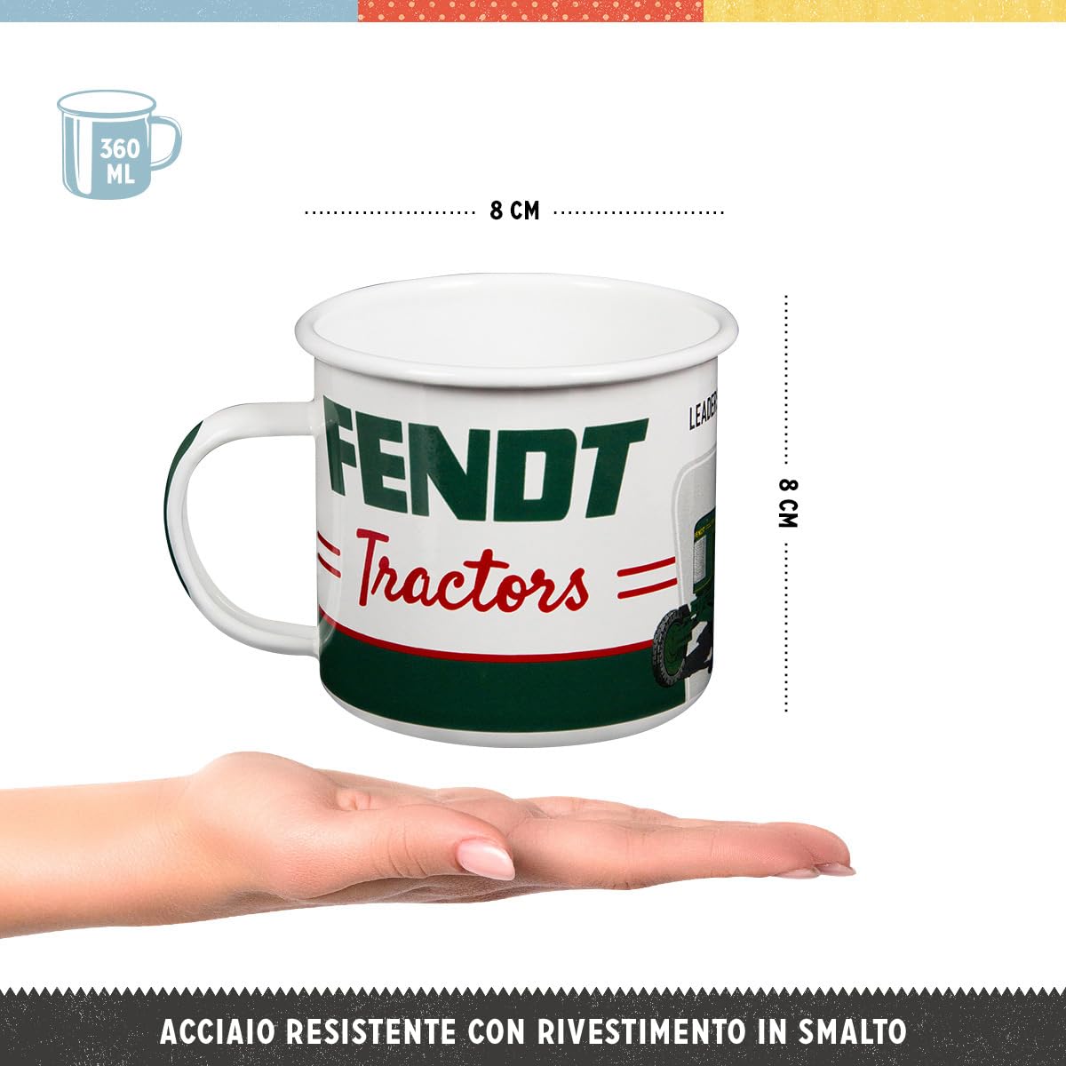 Nostalgic-Art Tazza smaltata retrò, Fendt – Tractors – Idea regalo per amanti dei trattori, Coppa da campeggio, Design vintage, 360 ml