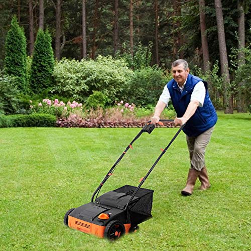 Hattomen Lawn Dethatcher & Scarifier, 12 Inch Working Width, 11 Amp Electric Lawn Dethatcher with a Replacement Raking, 4 Central Adjustable Heights, Tool-Free Assembly, 8 Gallon Grass Collection Bag