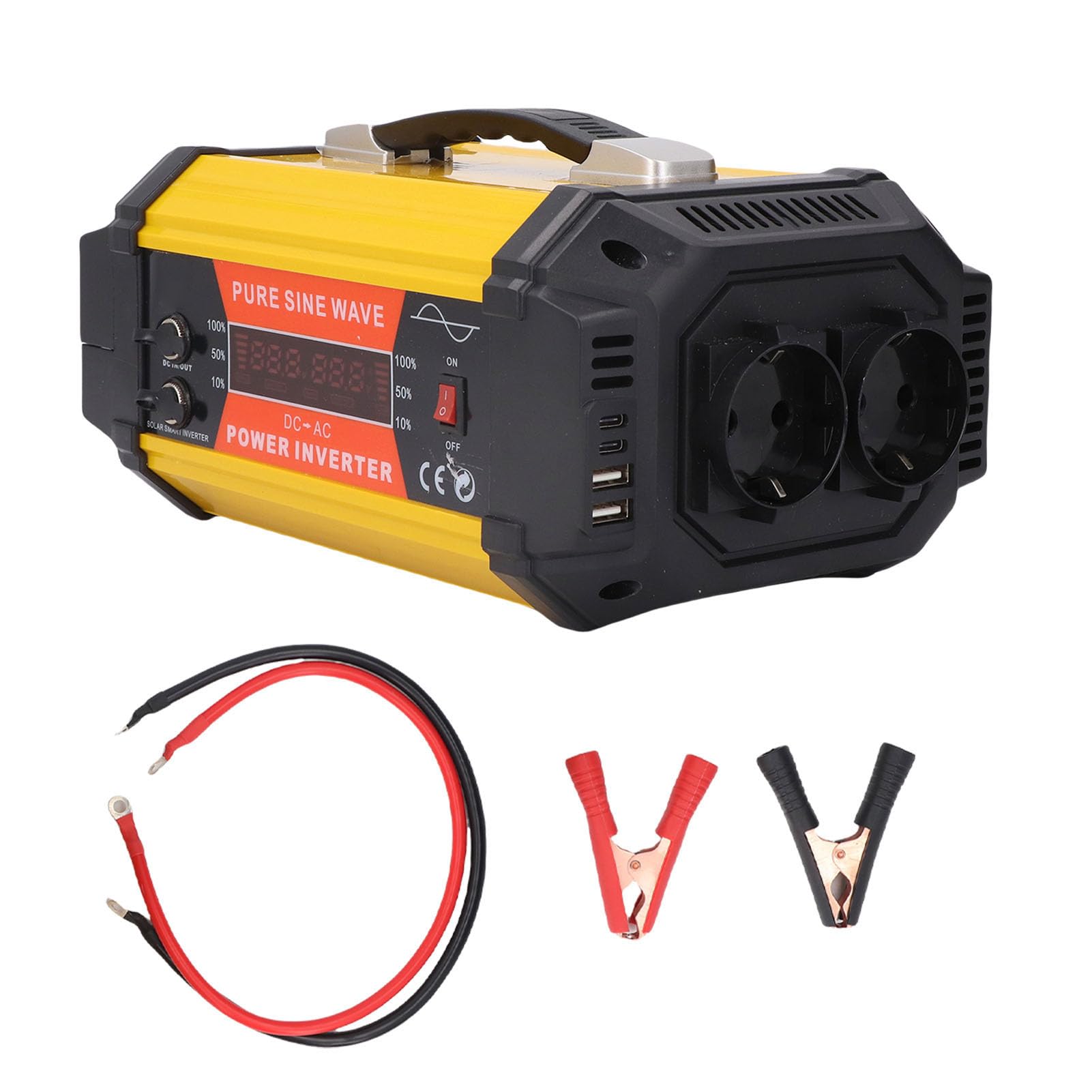 Keenso Przetwornica Mocy 800 W, Czysta Fala Sinusoidalna ABS Przetwornica Energii Słonecznej 12 V do 220 V z Wyświetlaczem LCD, Szybkie ładowanie Dual AC Dual USB, do Samochodów, łodzi, Wycieczek