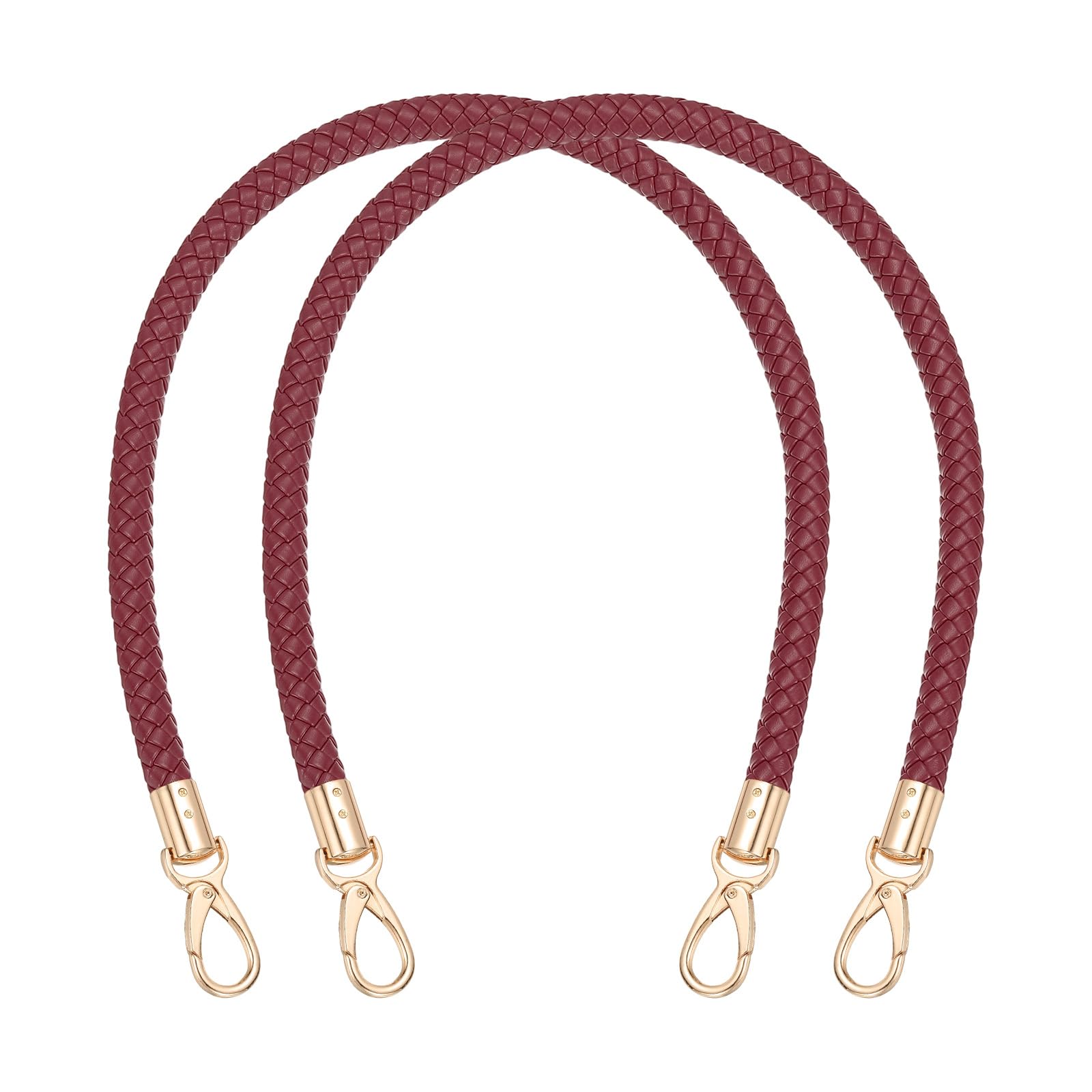 PATIKIL Braided Purse Straps 60cm / 23.6", 2 Pack PU Leather Handbag Handles Replacement with Gold Buckle for DIY Purse Handbag Tote Making Accessories, Deep Red — image 1