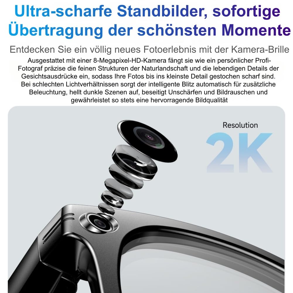 norwiss smart Glasses mit 8MP Kamera, 16 - Sprache Übersetzung, Fotos und Videos aufnehmen,Bilder per WLAN übertragen, für Business & Outdoor