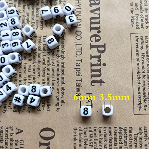 Image of Amaney 480pcs Square Number 0-9 Symbol # and Heart Beads 6x6mm White Acrylic Beads