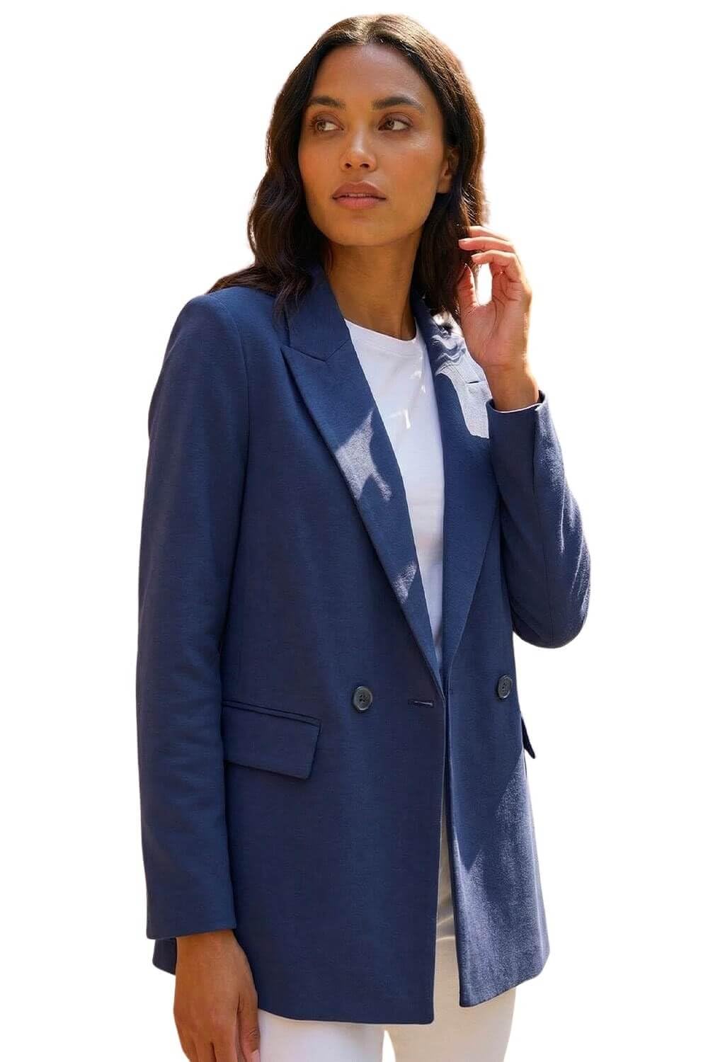 Roman Premium Stretch Ponte Blazer, Blue, Size 14, Women