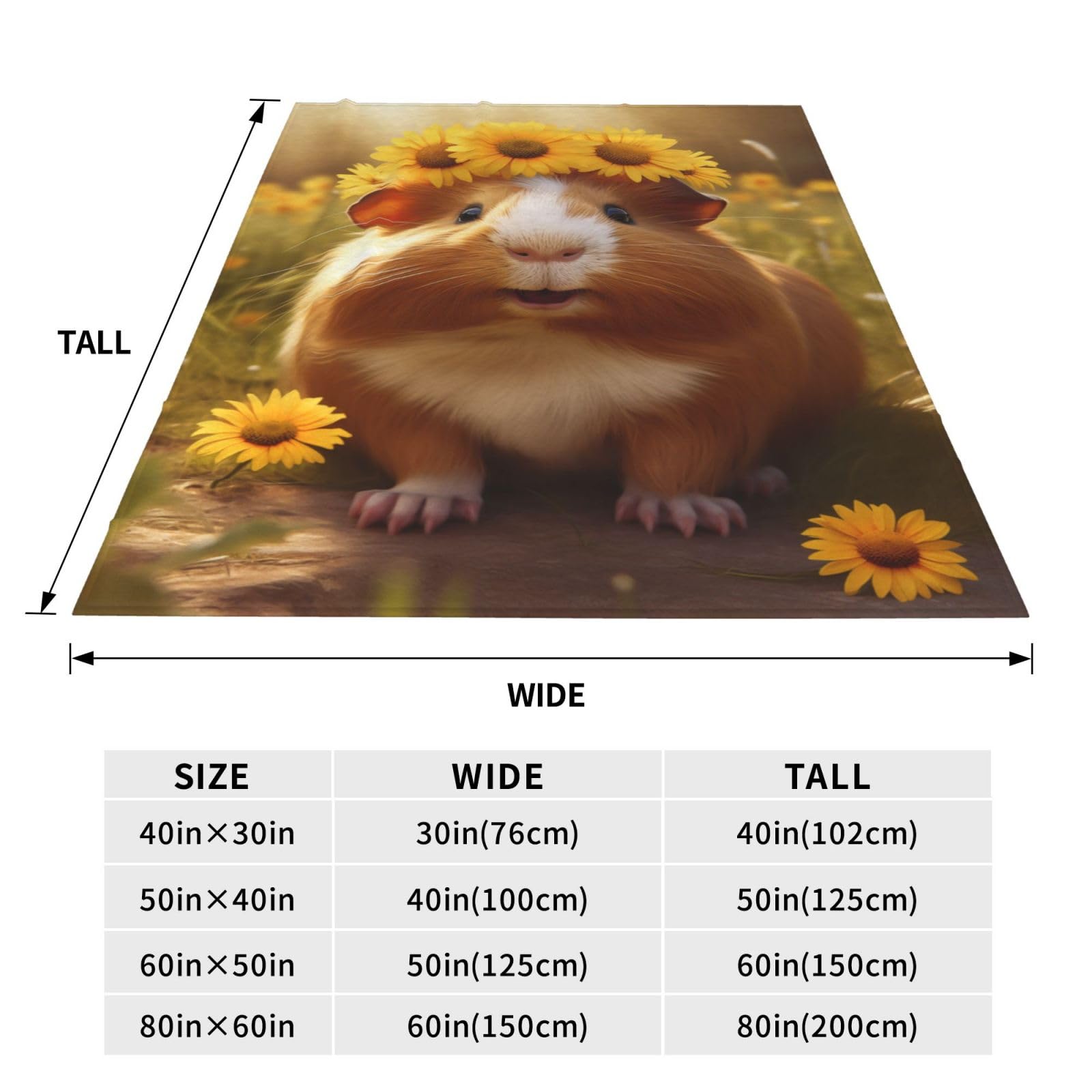 Niedliche Sonnenblumen-Decke mit Meerschweinchen-Motiv, Geschenke für Kinder, lustiger Haustier-Meerschweinchen-Druck, Überwurfdecke, weiche Flanell-Plüsch-Steppdecke für Bettwäsche, Sofa