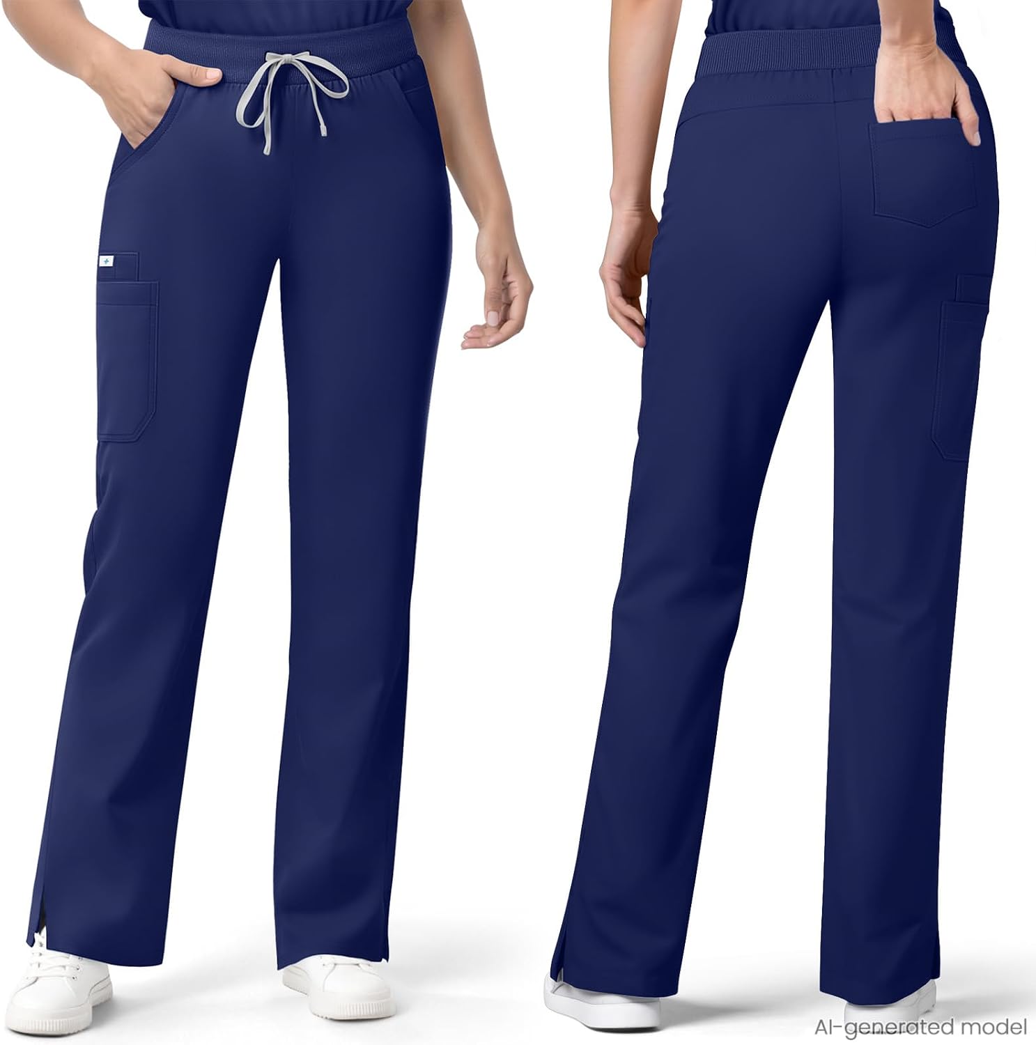 Scrubs for Women Set, Polo Zip Scrub Top & Straight Leg Cut Pant | 9-Pocket Breathable Soft Scrub Set, Drawstring Yoga Waistband