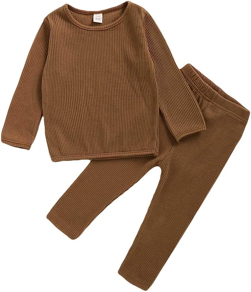 Baby Boys Girls Clothes Newborn Ribbed Outfits Infant Unisex Pants Set Solid Cotton Button Tops Fall Winter Sweatsuit