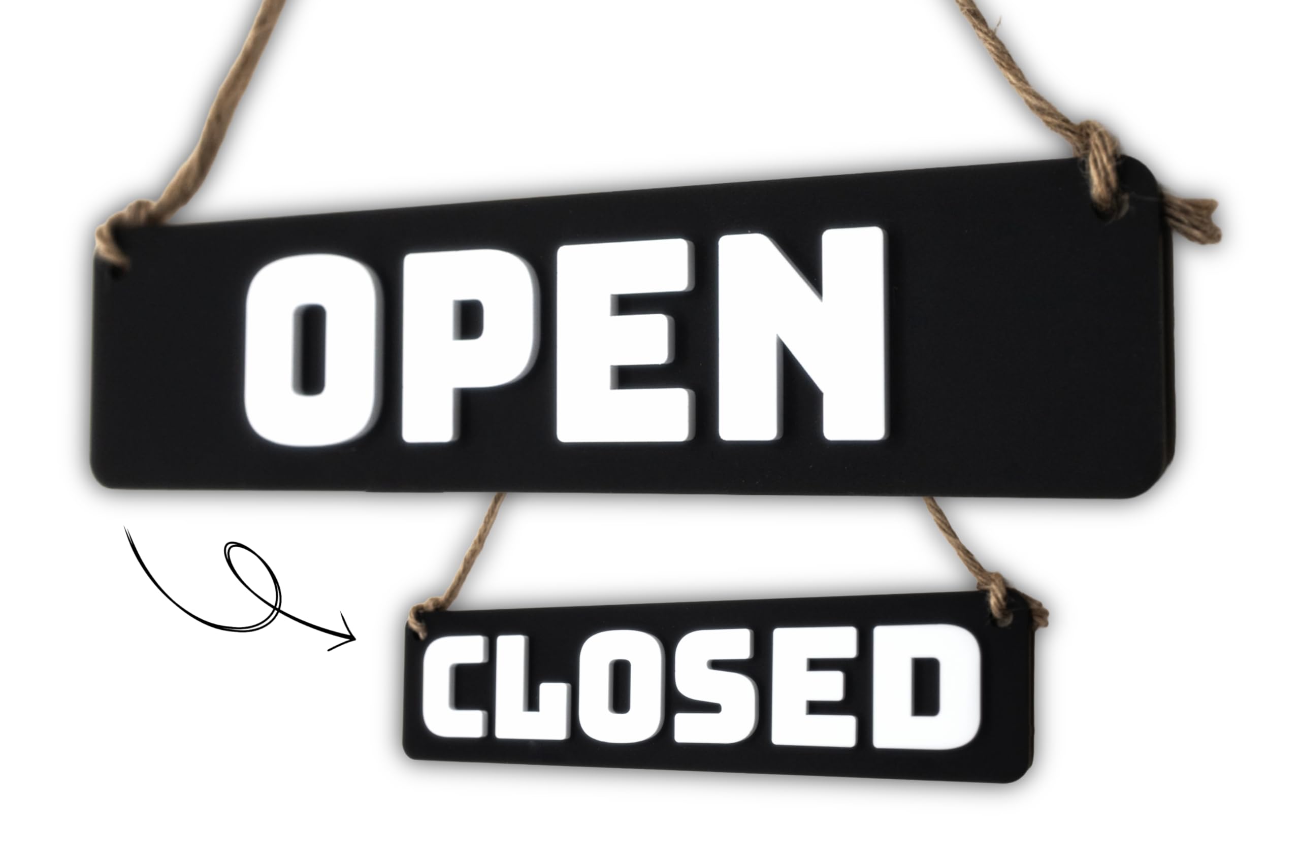 Modern Open Closed Sign – Black Acrylic, 19cm x 5cm, Wall & Door Business Sign for Shops, Offices, Studios