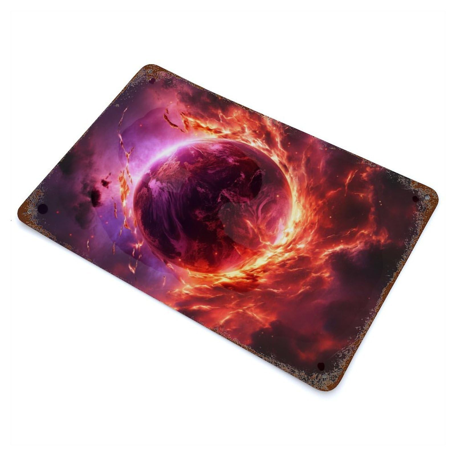 Fire Planet Rust Effect Tin Sign 11.8"x7.9", Ideal for Farmhouse, Kitchen And Entryway Decor