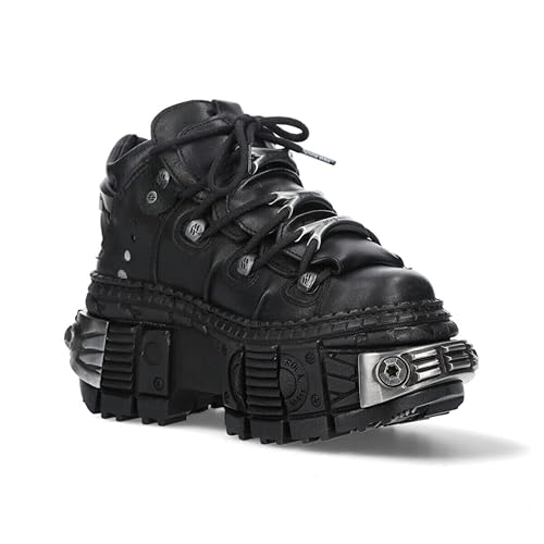 New Rock Boots WALL106-S10 Mens Metallic Black Leather Platform Gothic Boots - 7.5 - Black