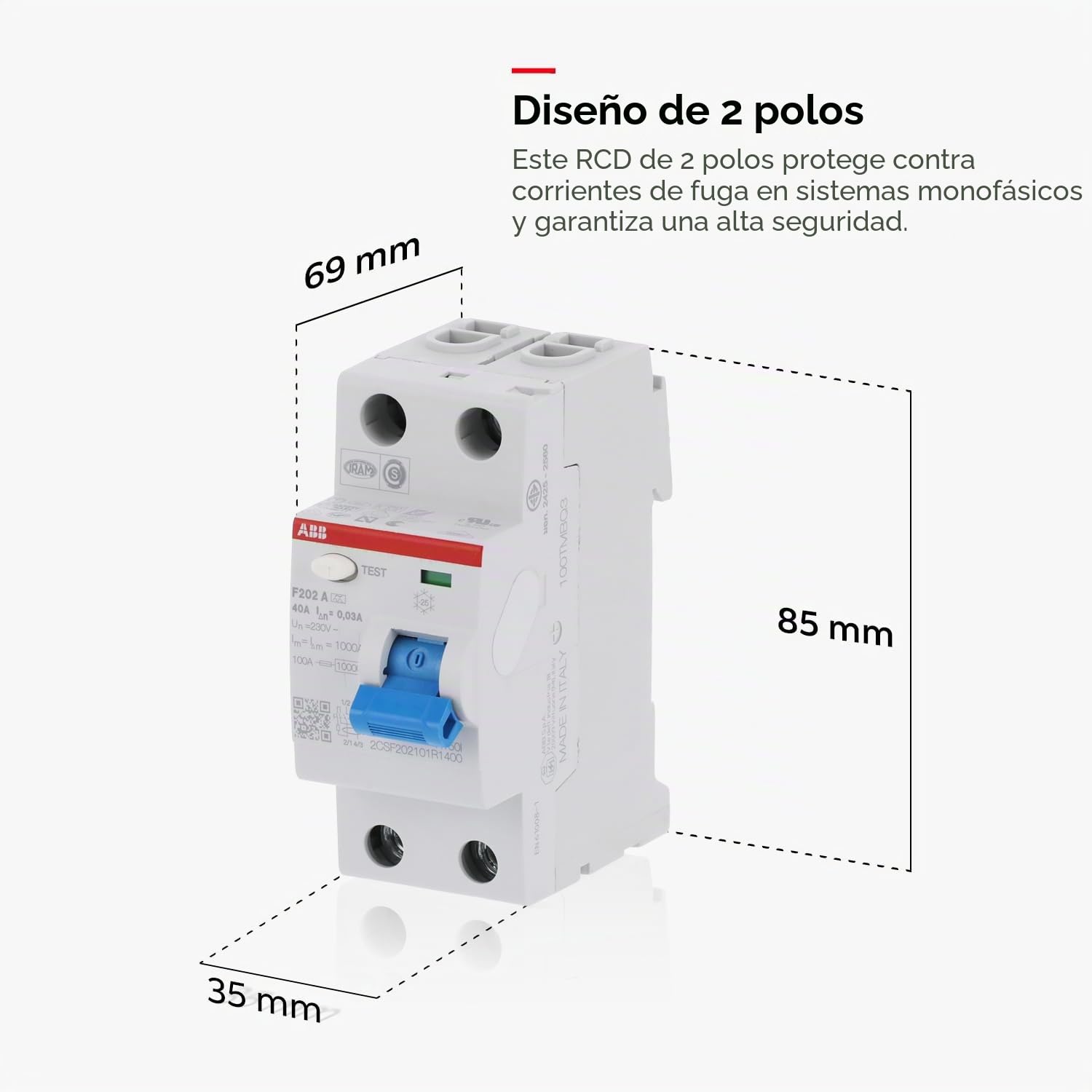 Abb F202A-40 / 0,03 interruptor de circuito de corriente residual, 4 polos
