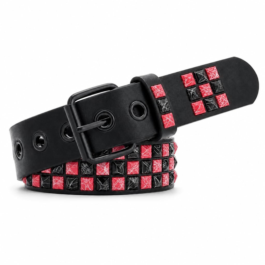 Studded Belt, Metal Punk Rock Rivet Belt with Bright Pyramid Studded for Women Men