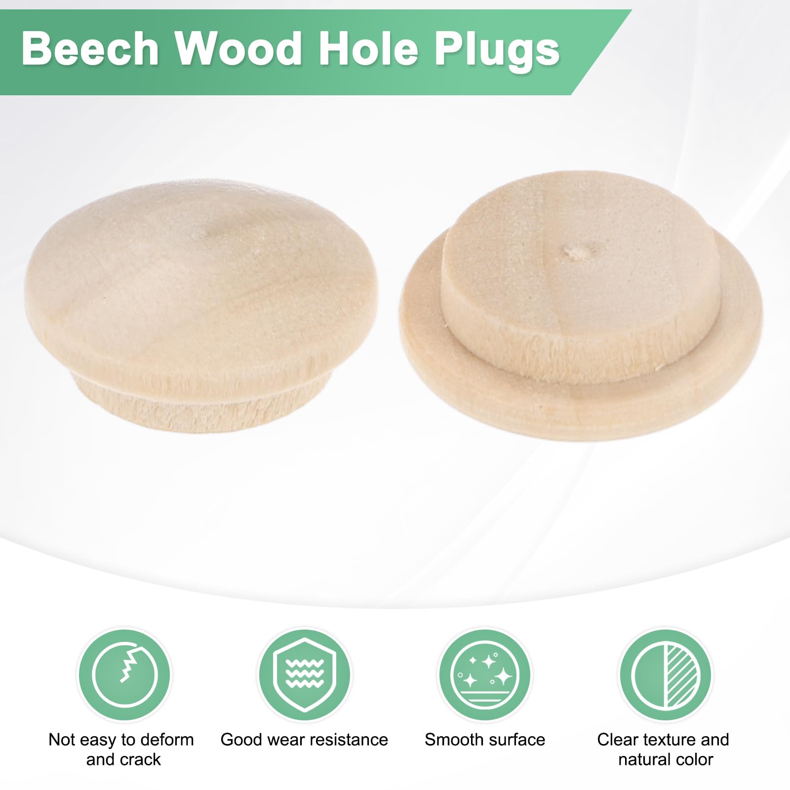 M METERXITY 50-Pack Wood Plugs for Screw Holes 20 x 15mm Beech Button Wood Top Plugs for Furniture/Stair/Chair/Craft - Image 2
