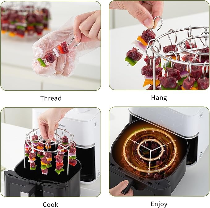 Image of Stainless Steel Air Fryer Rack with 24 Strong Skewer Stand Cooking Oven Cookware Roasting Space Saving Rack for Cooling Baking Drying Accessories for Air Fryers & Ovens.