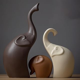 IDORTYBB Ceramic Elephant Family Statue - Mom Dad Baby Figurine Porcelain Sculpture Modern Home Decor for Shelf Desk Living Room