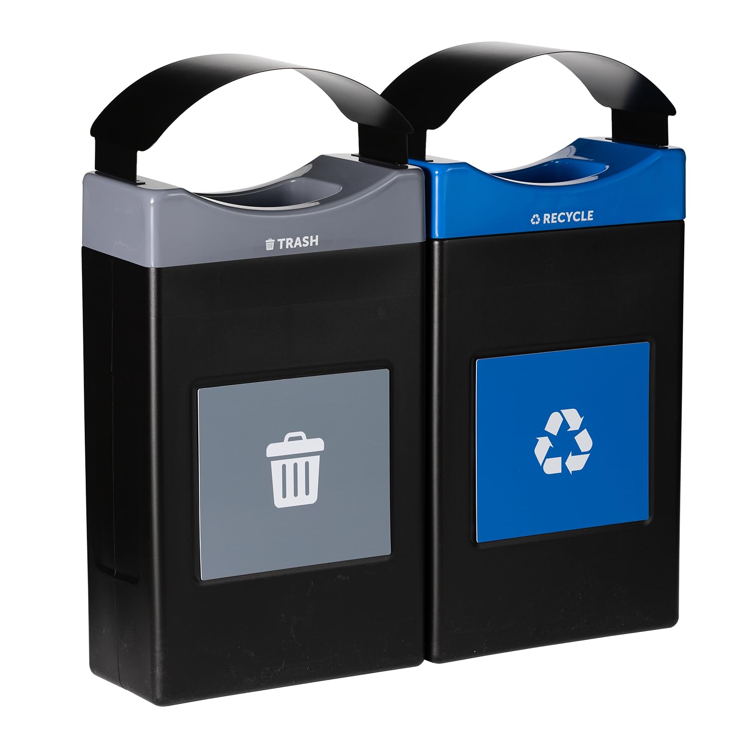 Avante™ Series Made in The USA, Black Dual-Stream, Trash and Recycling Center, 2-30-gallon Shallow Units, Black Canopy, Liners Included