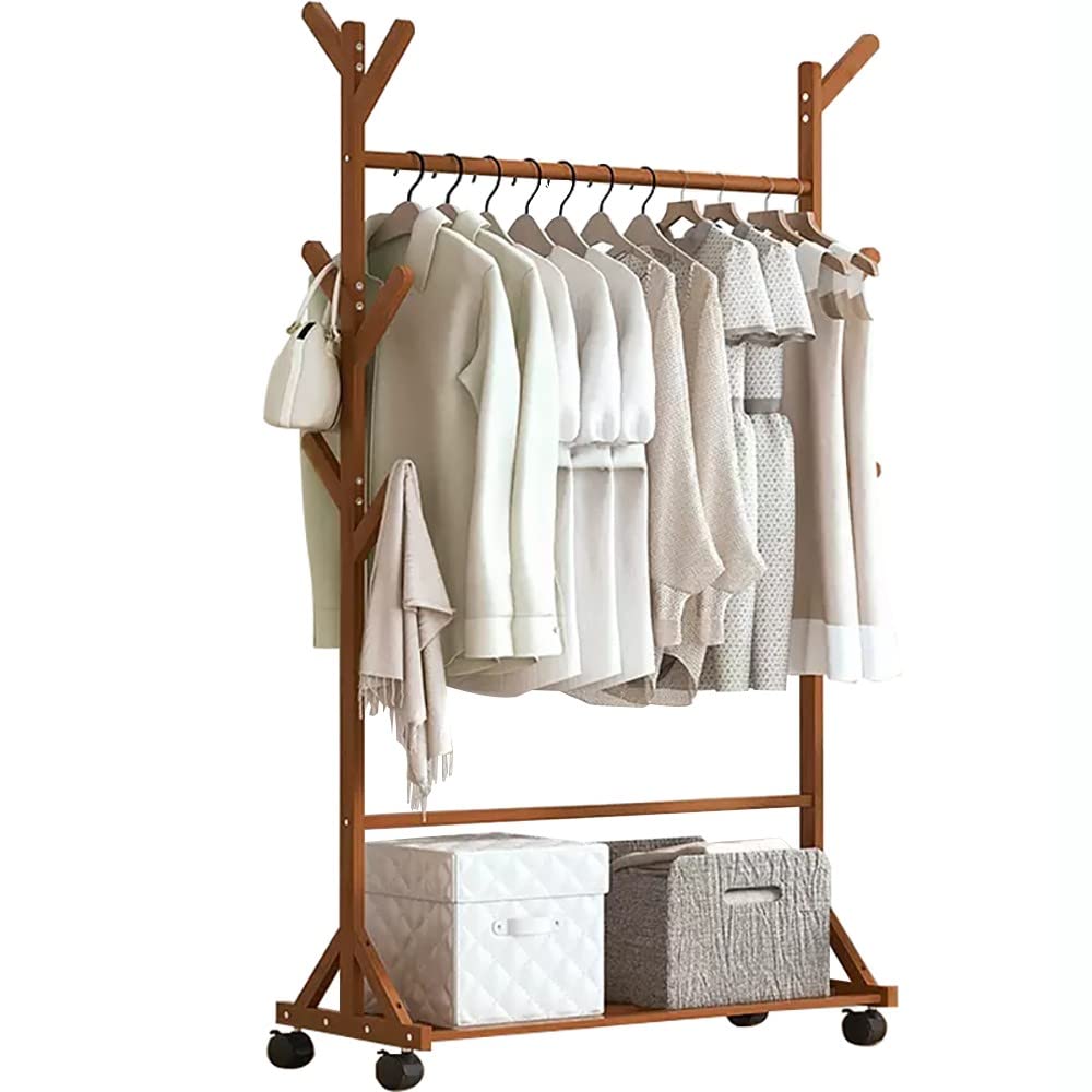 YNBSHGAA Bamboo Clothing Standing Rack, Garment Rack, Freestanding Hanger Bedroom Clothing Rack for Hallway Living Room Bedroom/a/80 * 35 * 155Cm,B-80 * 35 * 155Cm