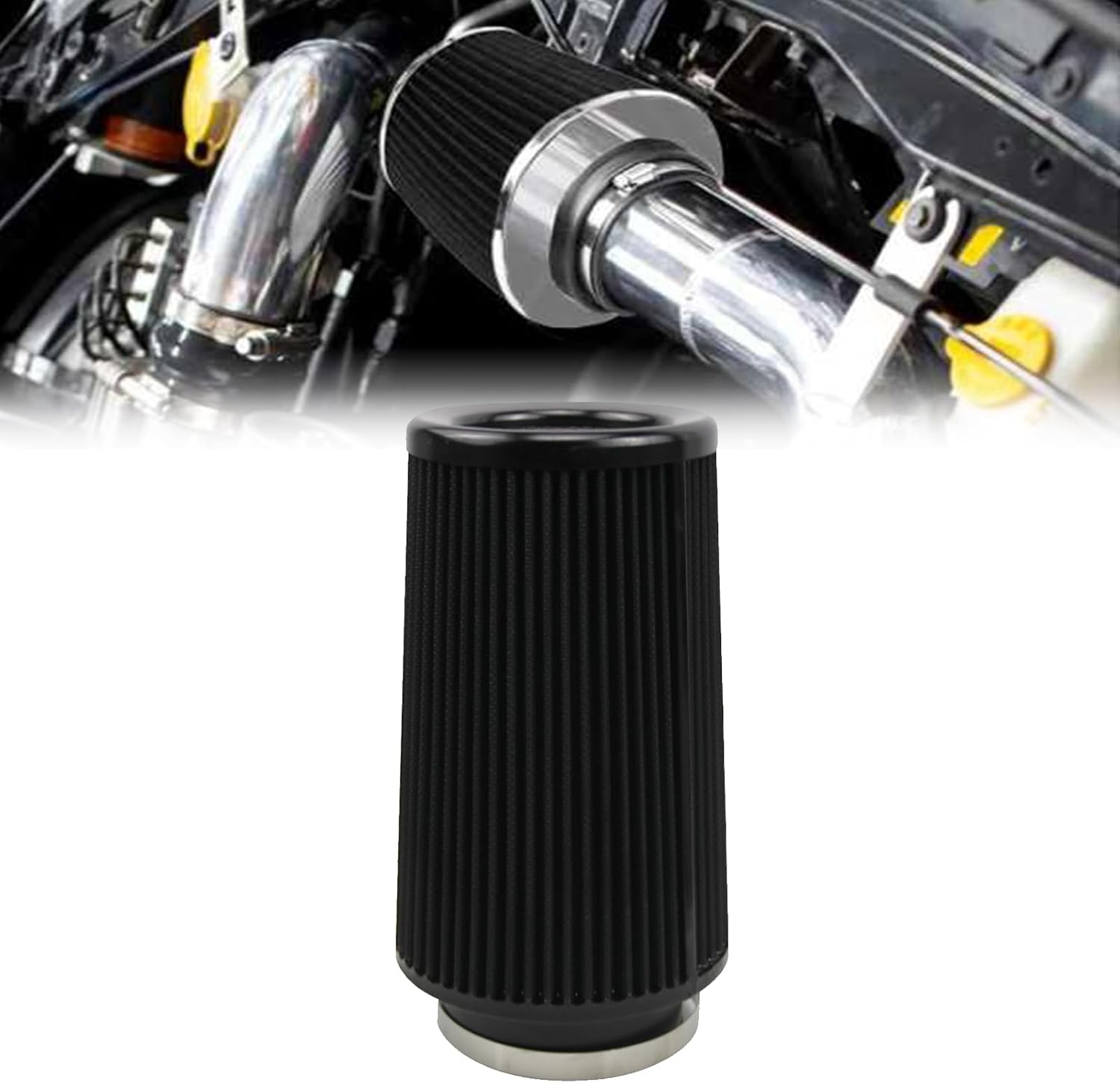 3 3.5 4 inch Cold Air Intake Filter Size 76MM 89MM 102MM High Flow Round Tapered Cone Closed-Top Cool Air Filter Cleaner compatible with car and Motorcycle Black