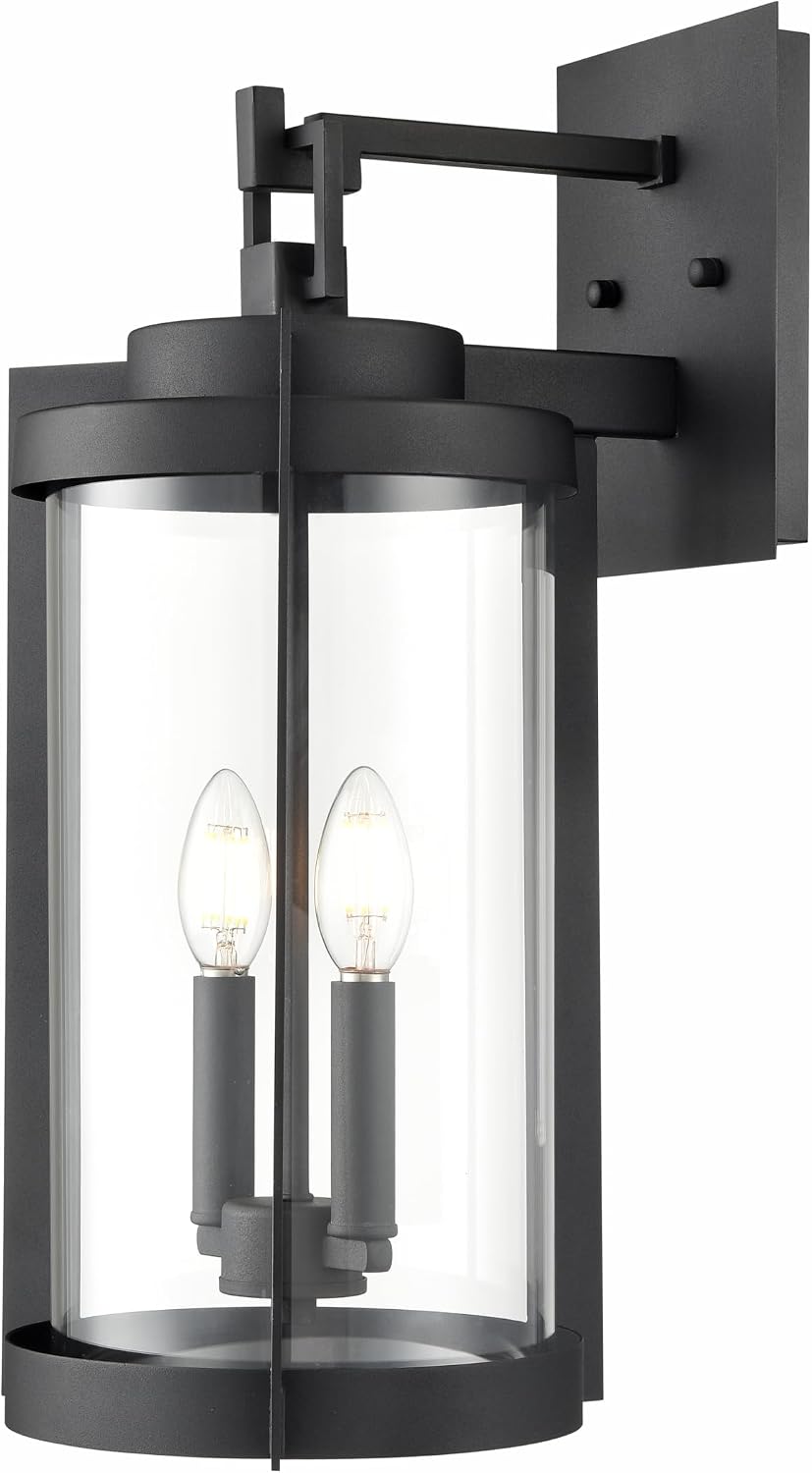 ML Lighting | Ellway Collection | 91522-TBK | 2 Light Outdoor Wall Sconce in Textured Black Finish with Clear Glass Shade | Perfect for Walkways, Porches, Backyards, Patios, and Driveways