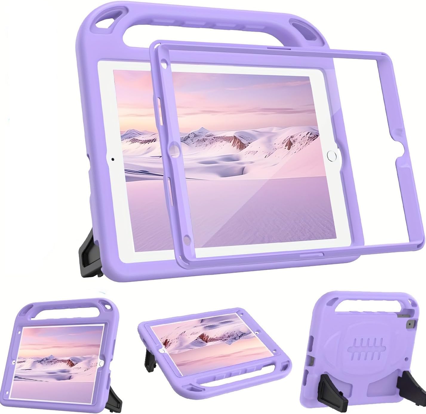 BMOUO Kids Case for iPad 5th/6th Generation, iPad 9.7 2018/2017 Case with Screen Protector, Shockproof iPad Air 2 Case with Handle Stand, Light Purple