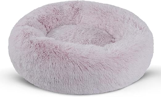 BVAGSS Lit donut apaisant pour petit chien, chiot et chaton — coussin rond pelucheux, doux et lavable, 16 po (rose dégradé)
