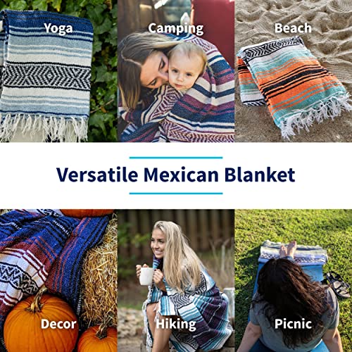 La Montana Mexican Blankets And Throws, 10 Pack, 74" X 50" Thick Yoga Blankets For Meditation, Soft Outdoor Blanket For Camping, Beach, Or Picnic, Machine-Washable, Orange/Mint Green/White #TOP4