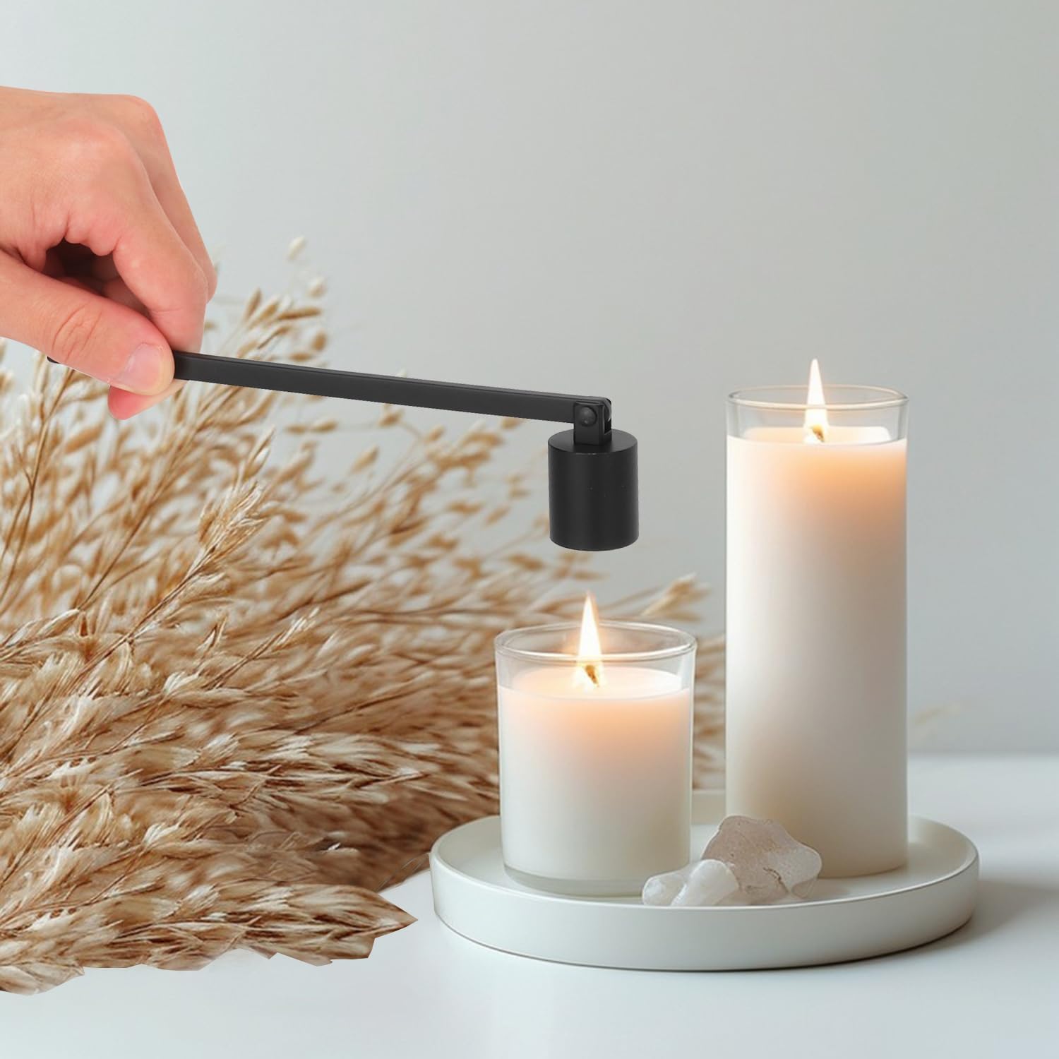 8 Pack Black Candle Snuffer, Premium Stainless Steel Wick Flame Extinguisher, 6.3 Inch Long Handle, Elegant Design for Scented Candles, Wick Snuffer for Candle Lovers