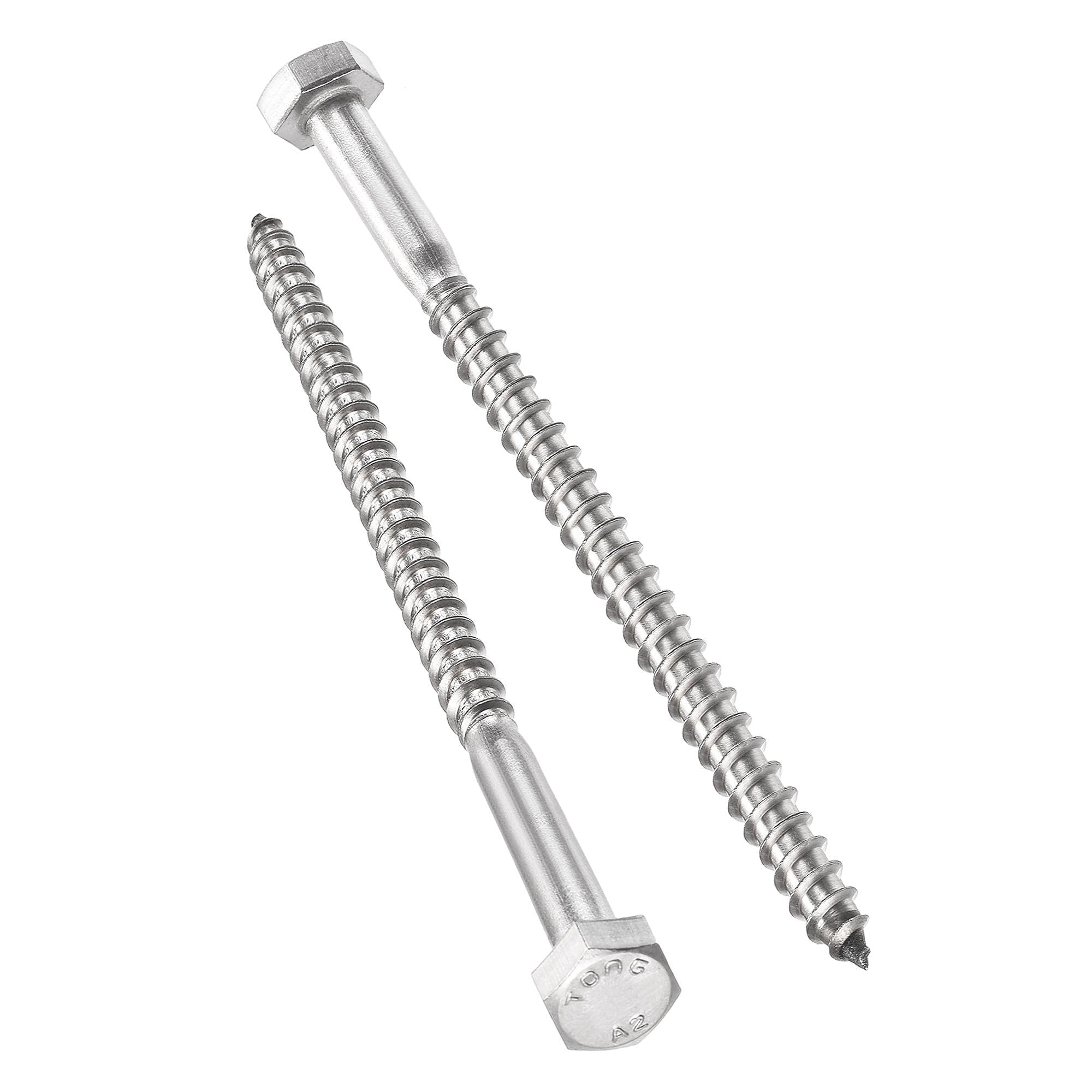 TA-VIGOR 10Pcs Coach Screws, M6 x 100mm Hex Head Lag Bolts, 304 Stainless Steel Sleeper Concrete Wood Screw Hexagon Lag Half Thread Self-Tapping Bolts for Outdoor Use in Decking, Fencing