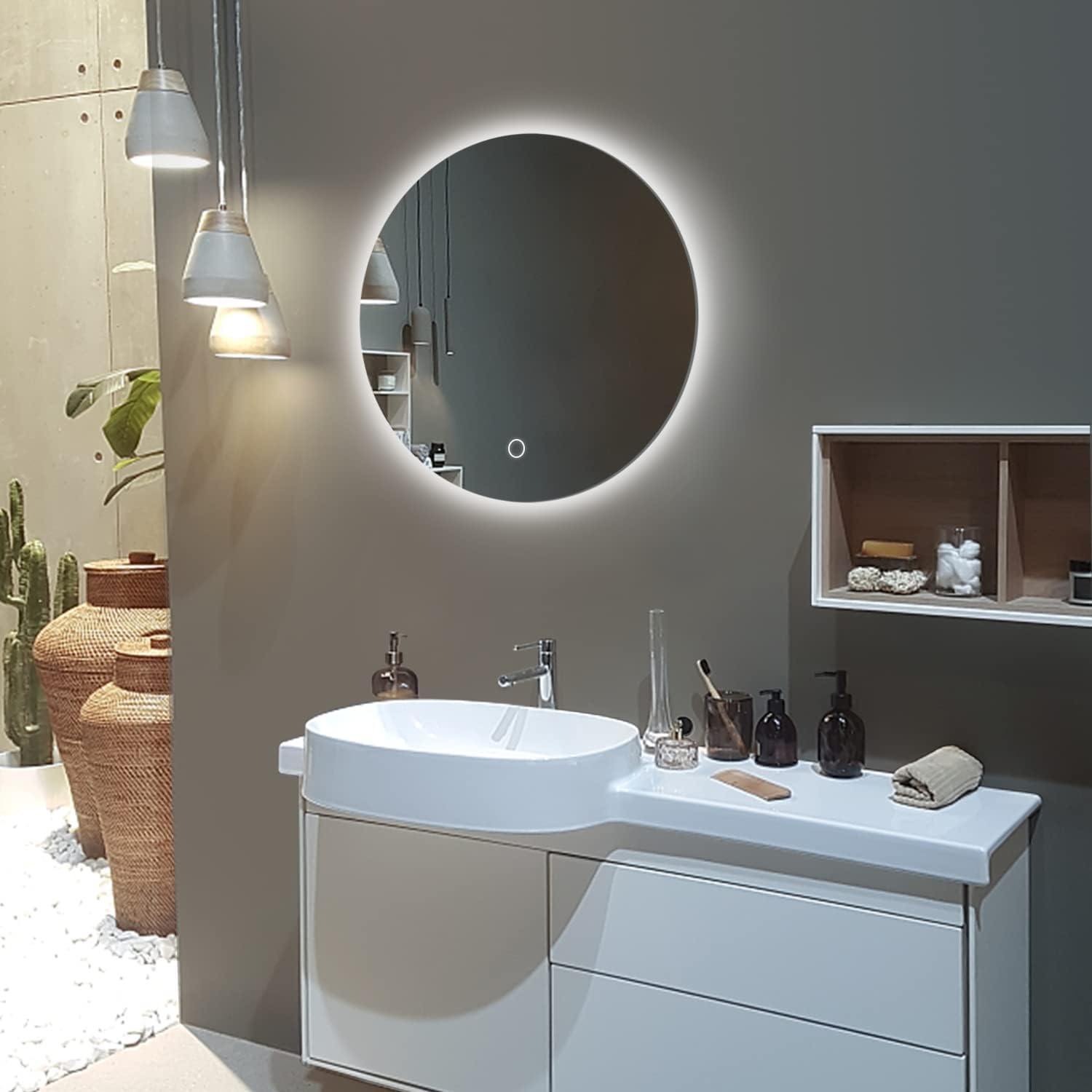 Dimmable LED Backlit Mirror Anti-Fog Illuminated Vanity Mirror Bathroom Mirror with Touch Button (24" Round)