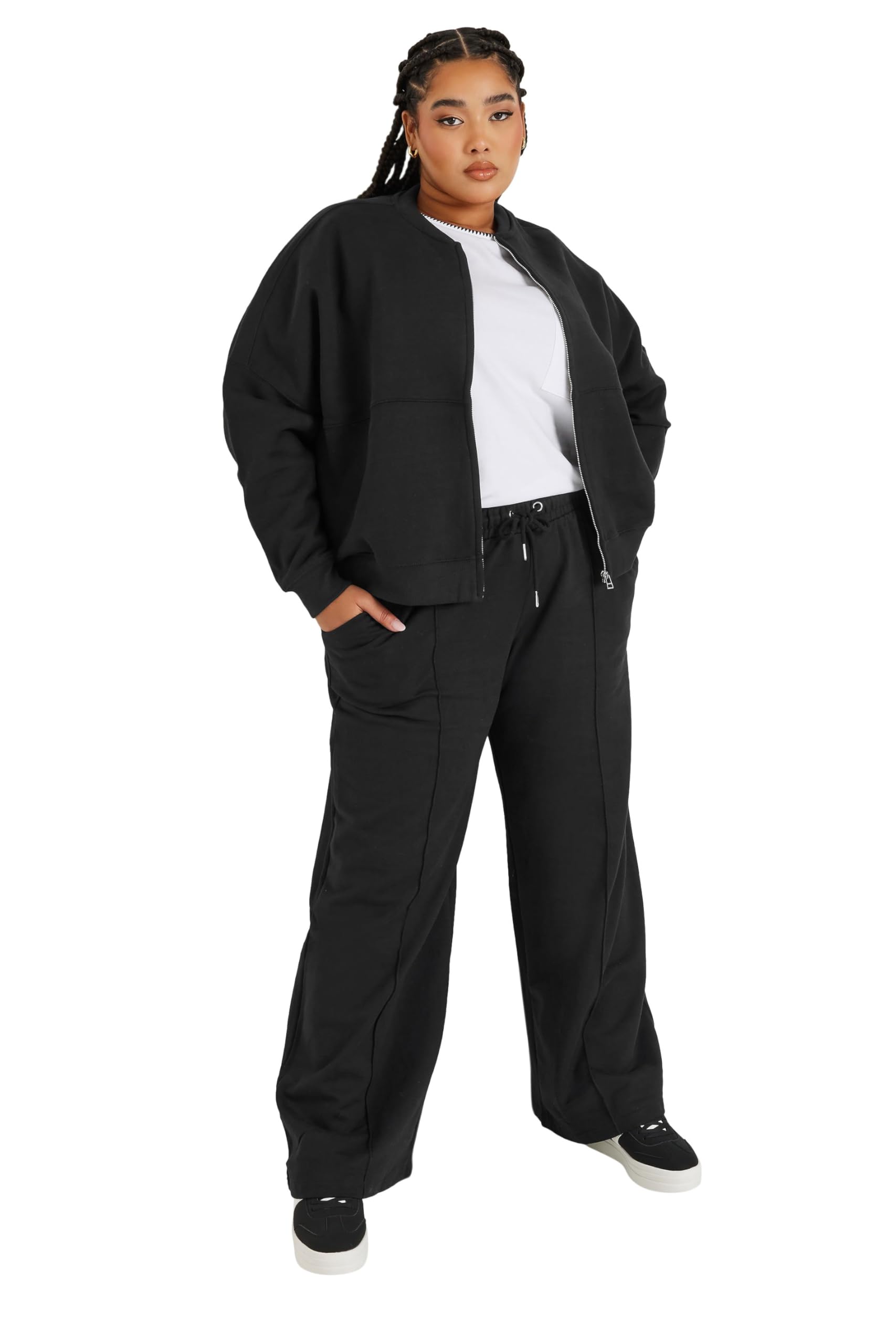 Yours Women's Black Oversized Sweat Bomber Jacket In Size 22-24