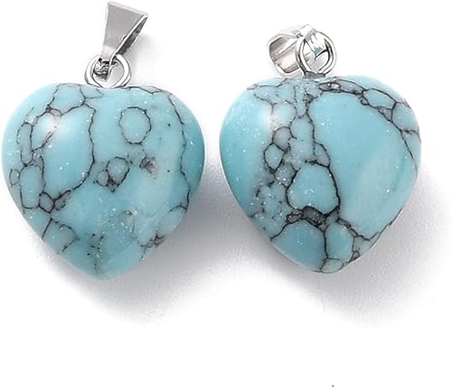 Miniatura 31 de Beadthoven - 10 dijes de piedra de corazón hinchado, piedras preciosas curativas para chakras, reiki, cuentas para hacer collares, joyas, día de San