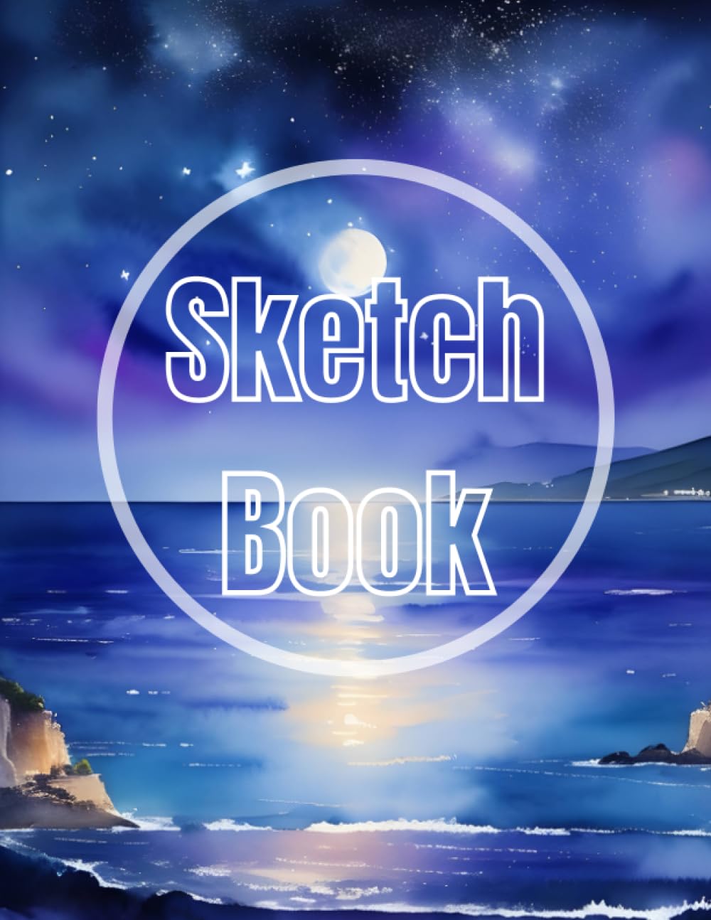 Sketch Book: Premium watercolor sea night view design cover page Sketchbook Blank Paper Pad 8.5" x 11" - sketchbook 120 Pages Blank Paper Book For ... Unlined Journal Soft Cover sketchbooks