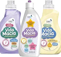 Kit Vida Macia Amaciante de Camomila 1L, Lava Roupa 1L e Tira Manchas 500ml
