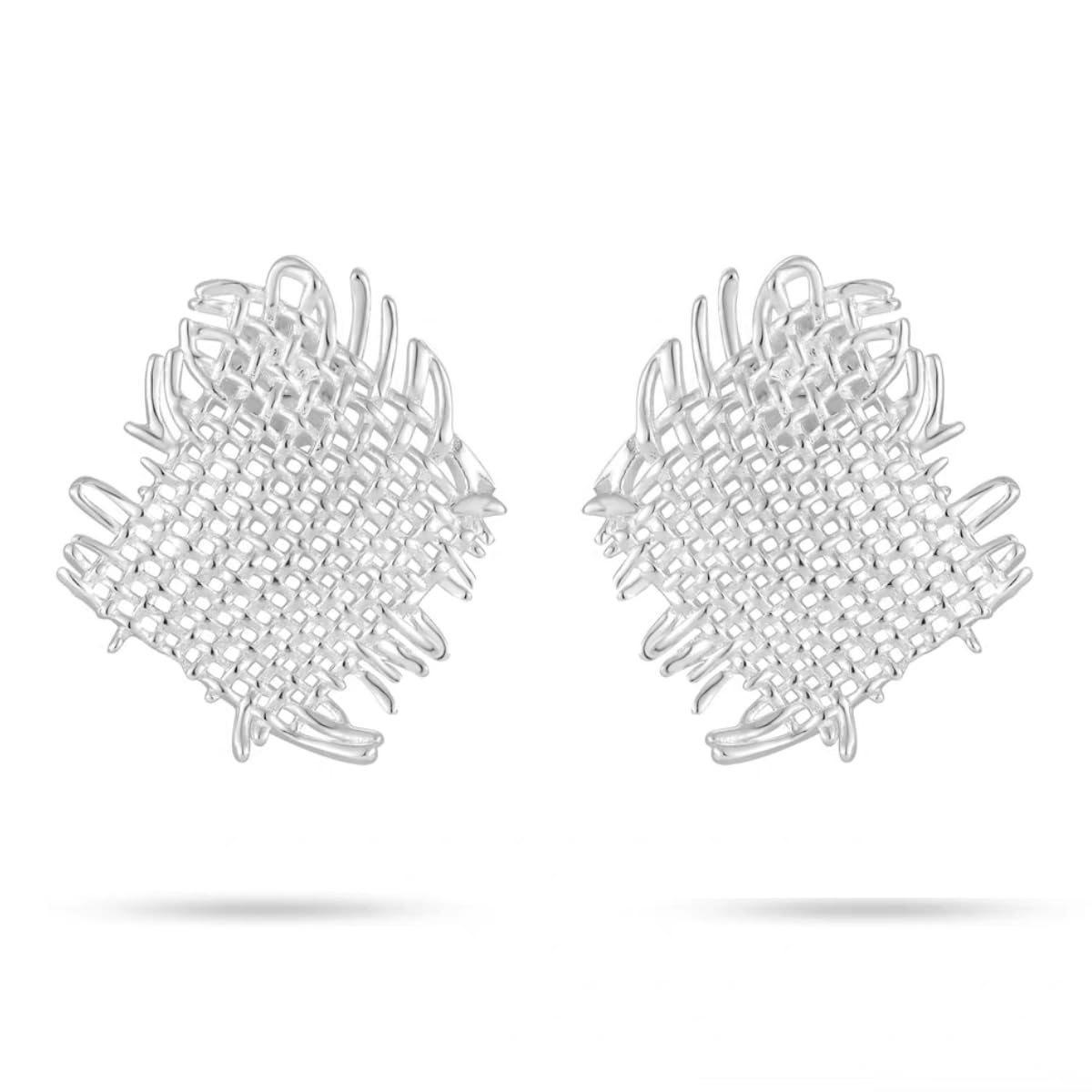 Sterling Silver Woven Stud Earrings for Women, Geometric Textured 925 Silver Earrings Hypoallergenic, Minimalist Modernist Jewellery Handmade Luxury Gift for Her Mum Birthday Anniversary