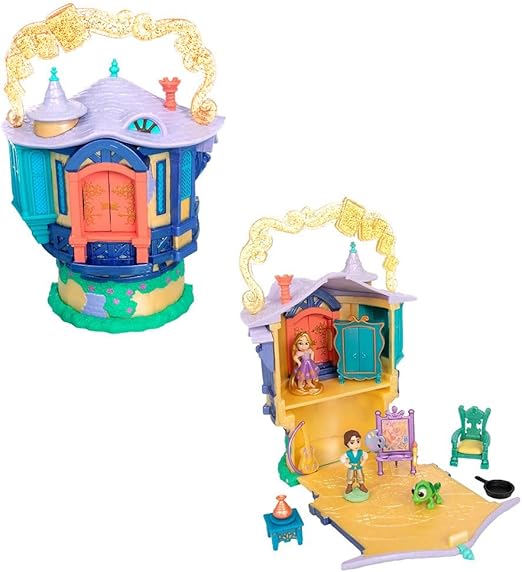 DISNEY STORE Official Rapunzel Tower Micro Play Set, Micro Toy Set Includes Rapunzel, Flynn and Pascal Micro Figures, Travel Toy Portable Playset with Handle, Travel Toys with Surprise Reveals