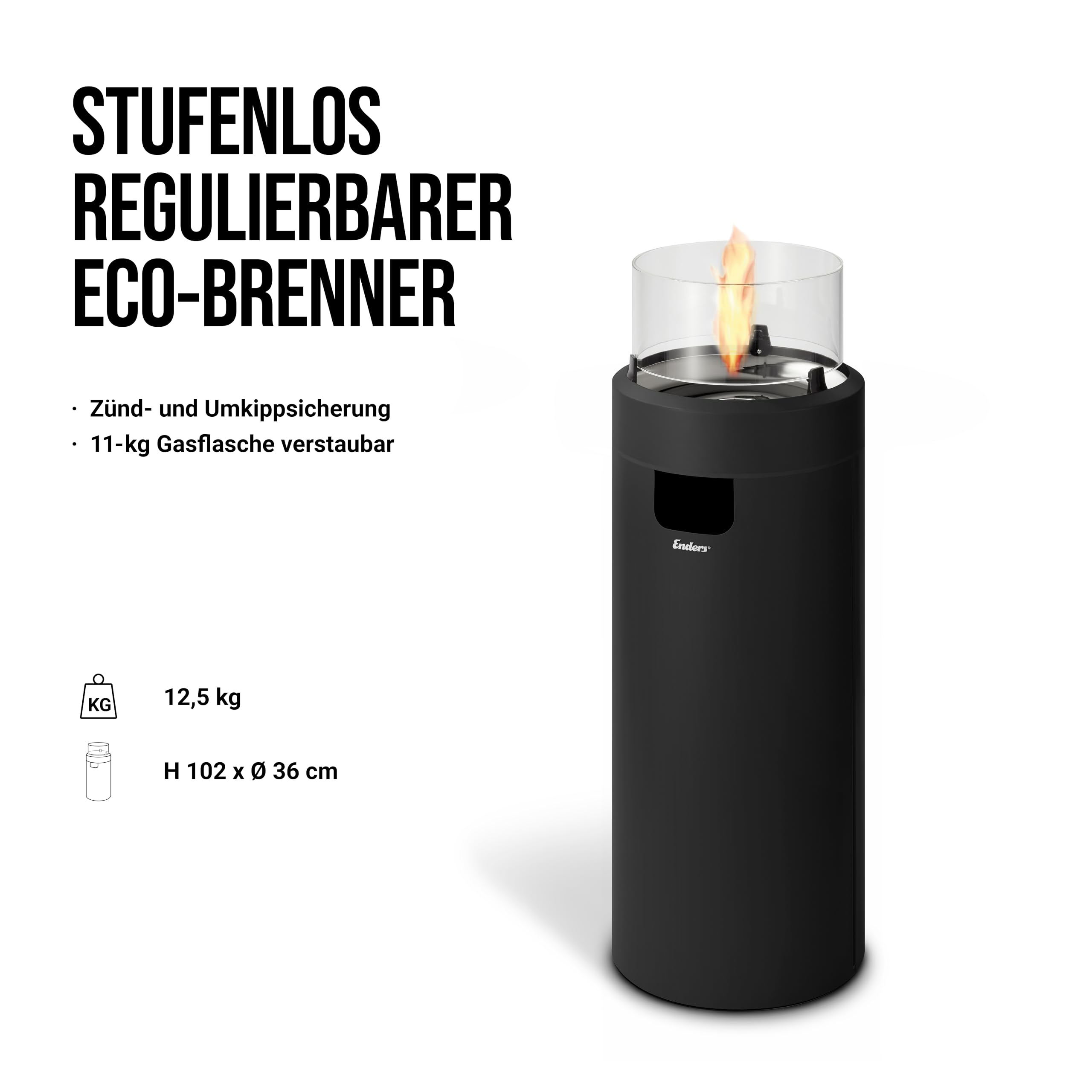 Enders 5601 Nova LED L Brasero de Gas para terraza con iluminación Ambiental, tecnología de quemadores Eco Green y excelente diseño